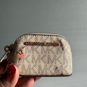 Michael Kors Beige Embroidered Cosmetic Case